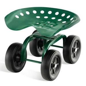 Rolling Garden Cart Heavy Duty Workseat w/ Adjustable Height & 360° Swivel Seat - Picture 1 of 10