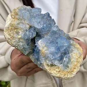 Espécimen de cueva de cristal azul natural de 4,2 lb piedra de la suerte curación - Imagen 1 de 12