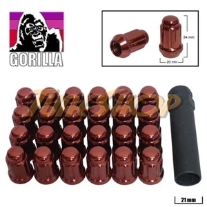 24 GORILLA SPLINE TUNER LOCK LUG NUT 12X1.5 1.5 ACORN WHEELS RIMS RED CLOSE T - Picture 1 of 2