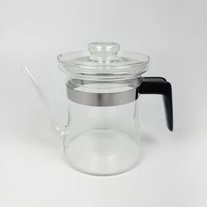 Vintage Clear Glass Teapot Hot Water Coffee Kettle Black Bakelite Handle W/ Lid - Picture 1 of 12