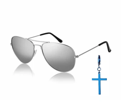 Gafas de sol George Michael Faith y pendientes cruzados disfraz de wham azul clip Foto 1 de 4