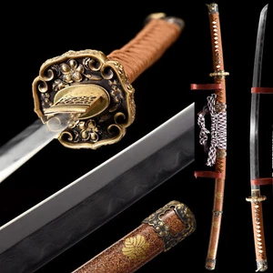 Auténtica espada samurai Toyotomi Tachi hecha a mano arcilla templada plegada acero - Imagen 1 de 10