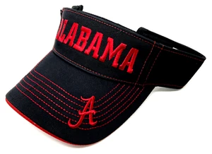 UNIVERSITY OF ALABAMA CRIMSON TIDE BLACK SUN VISOR HAT CAP TEXT LOGO ADJUSTABLE - Picture 1 of 4