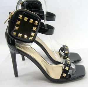 new BLACK 4.5"Stiletto High Heel OPEN Toe ANKLE STRAP Shoes WOMEN Size 8.5 - Imagen 1 de 4