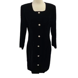 Vintage Susan Bennett black velvet knee length dress size L-XL Dark academia coc - Picture 1 of 13