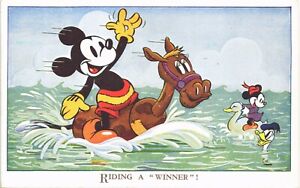 Disney Mickey Mouse Postcard # 4043 by Valentine's. Riding a Winner.