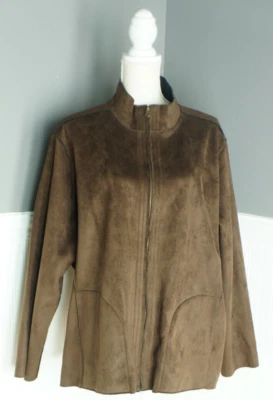 NUEVO Denim & Co Mujer 2X Reversible Marrón Imitación Swade Negro Chaqueta Polar Nueva con Etiquetas Foto 1 de 4