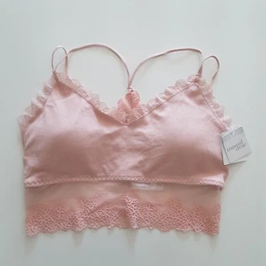 Tranquil & True Womens 2X Comfort Bra Ribbed Seamless Lace Trim Peach Pink - Picture 1 of 7