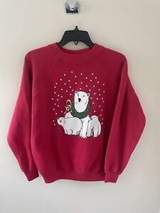 Sweat-shirt de fête de Noël vintage des années 90 Hanes Polar Bears Taille Femme Moyenne