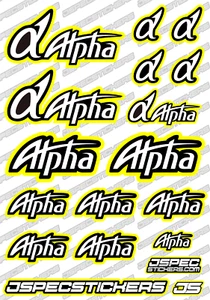  ALPHA RC ENGINE STICKER DECAL SHEET A5 CUSTOM PRINTED BUGGY OFFROAD NITRO YELLO - Picture 1 of 10