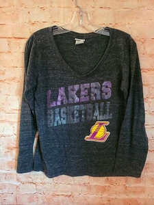 LOS ANGELES LAKERS Official NBA Long Sleeve V-Neck Women's T-Shirt Sz L - Picture 1 of 4