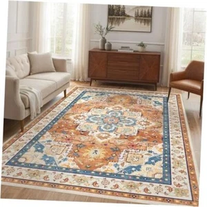 Vintage 6x9 Area Rugs for Living Room, Soft Washable Rugs, Large 6' x 9' Orange - Picture 1 of 7