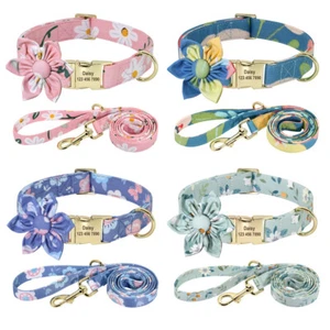 Custom Dog Collar/Leash Personalized Floral Pattern Engraved Female Pet Puppy - Picture 1 of 44