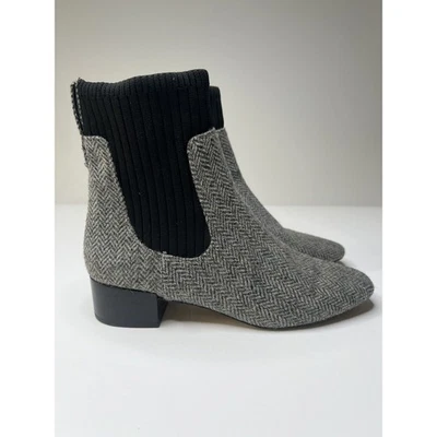 J.Crew Chelsea Boot Women's 8.5 Ribbed Shaft Grey Herringbone Wool Stacked Heel  - Image 1 of 4