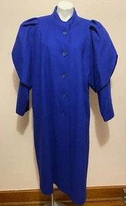 VTG Bryant Park Sz 24 Royal Blue Wool blend Long Puff Sleeve Button Coat 3X - Picture 1 of 8
