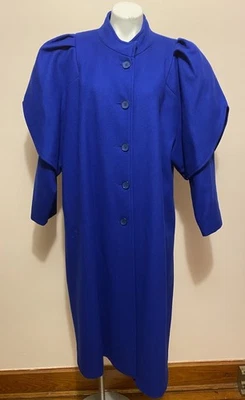 VTG Bryant Park Sz 24 Royal Blue Wool blend Long Puff Sleeve Button Coat 3X - Image 1 of 4