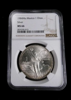 1984 Mexico 1 Onza Silver NGC Certified MS 66.  #3824 - Image 1 of 4
