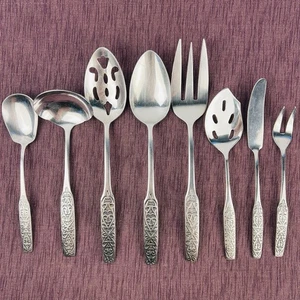 ViNTAGE NATiONAL VALiNDA KOREA STAiNLESS 8pc HOSTESS SET SPOON's FORK's KNiFE - Picture 1 of 3