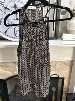 A.L.C. ALC 100% Seda Halter Corbata Cuello Top Sin Mangas - Estampado Medallón Negro - 6 Foto 1 de 4