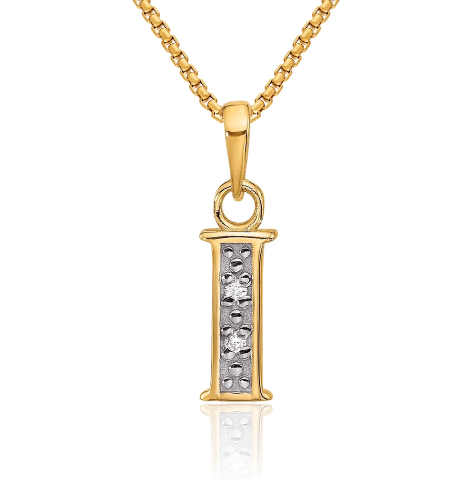 Collar inicial de diamantes de oro amarillo macizo de 14K con letra I Foto 1 de 1