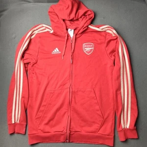 Arsenal FC Jacket Hoodie Mens Medium Red Soccer Full Zip Adidas Three Stripes - Picture 1 of 10