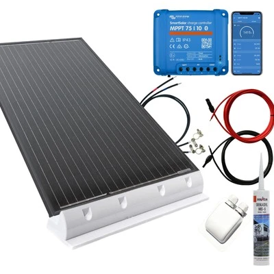 BAU-TECH SOLARENERGIE Wohnmobil Solaranlage Komplettset 150Watt 12V Victron MPPT 75/10 Bluetooth weiß