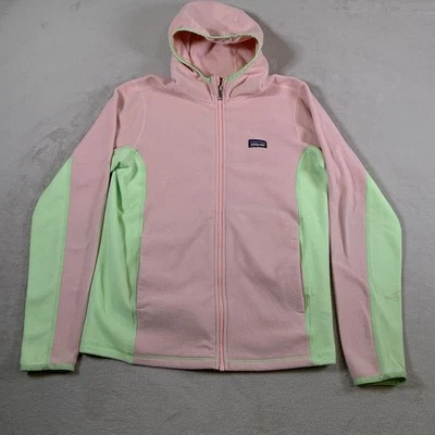 Jaqueta Patagonia Meninas XXL Rosa Verde Micro D com Capuz Zíper Leve - Imagem 1 de 4