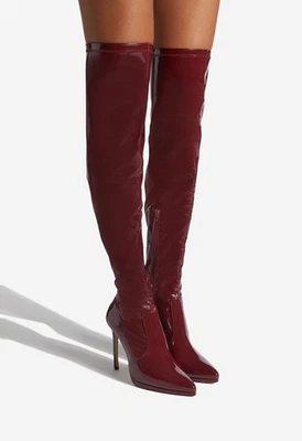 Lekisha by SHOEDAZZLE, Cordovan faux patent 4.5" stiletto OTK/thigh boots SZ 7.5 - Image 1 of 4