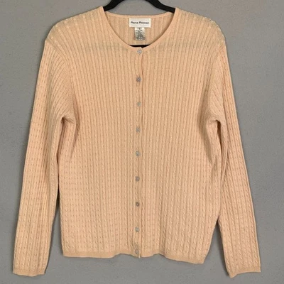 Cárdigan tejido con cable vintage Rena Rowan melocotón talla grande clásico acogedor suéter Foto 1 de 4