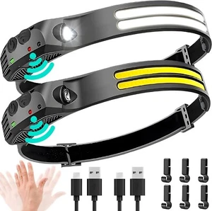 2Pcs Rechargeable Headlamp 230° Wide Beam Head Lamp LED Motion Sensor for Adults - Picture 1 of 7