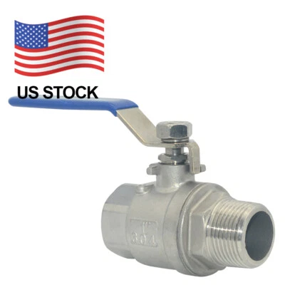 Válvula de bola de acero inoxidable 304 NPT puerto completo de 1 pulgada HOMBRE a hembra stock en EE. UU. Foto 1 de 4