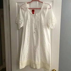 V. Christina - weißes gesmoktes Kleid mit Spitze gefüttert Gr. Medium Baumwolle - Bild 1 von 5