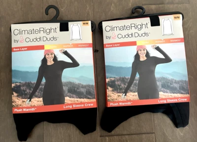 2 Climate Right Cuddl Duds Plush Warmth Base Long Sleeve Crew Black Women's Med - Image 1 of 4