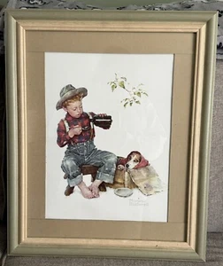 Vintage Norman Rockwell Maß der Liebe, Welpenliebe Kunst mattiert & gerahmt 20x23 Zoll - Bild 1 von 3