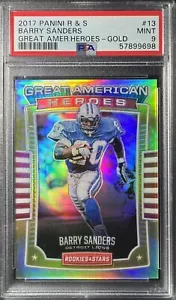 BARRY SANDERS Prizm 2017 Rookies Stars OR /10 Great American Heros PSA 9 Rare - Photo 1 sur 2