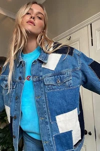 Urban outfitters Patchwork denim Jacket Small retro oversized Y2K - Picture 1 of 12