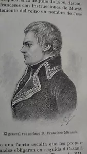 vecchia stampa incisione anni America 1896 generale venezuelano Francisco Miranda - Foto 1 di 4