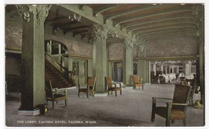 Postal del vestíbulo interior del hotel Tacoma Washington 1910c - Imagen 1 de 1
