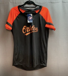 NWT Womens Baltimore Orioles Black & Orange Short Sleeve V-Neck Shirt Sz Large - Picture 1 of 6