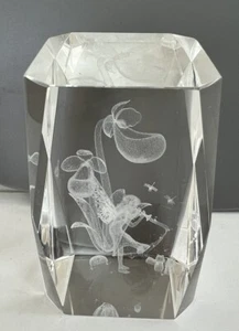 Fairy Playing Flute 3D Laser Etched Crystal Glass 3-1/4 In Tall Paperweight - Picture 1 of 9