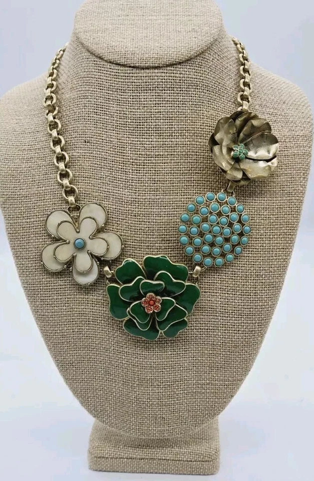 Collar Flor GRUESO Palanca Verde Turquesa Mate Tono Dorado ROLO 21 pulgadas Foto 1 de 4