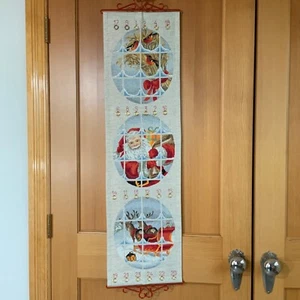 Christmas Cross Stitch Advent Countdown Calendar Finished Complete Bell Pull 42” - Picture 1 of 12