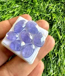Natural Blue Tanzanite Flat Back Rose Cut Loose Gemstone 16.65Cts 7Pcs Lot #44 - Picture 1 of 8