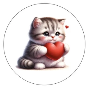 24 Round Stickers Cat Kitten Love Valentine's Day Circle Labels Envelope Seals - Picture 1 of 8