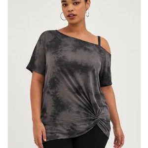 Torrid 3 (3X 22/24) Black/Gray Tie Dye Off Shoulder Soft Slub Burnout T Shirt - Picture 1 of 3