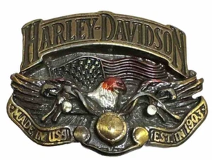 Harley Davidson Belt Buckle, Eagle Riding, Official, USA, Baron, 1991, Vintage - Picture 1 of 7