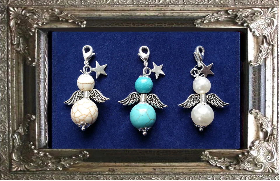 CHARM ANHÄNGER ENGEL PERLE weiss türkis mit 925er SILBER Karabiner für  ARMBAND  - Bild 1 von 1