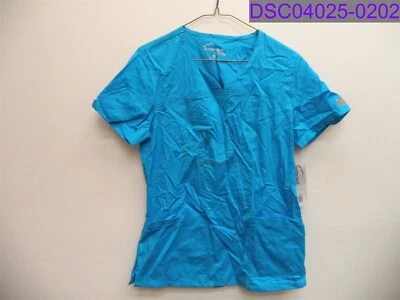 Women's Small UA Butter Soft Stretch Curved Neck Scrub Top Turquoise 19" Bust - Image 1 of 4