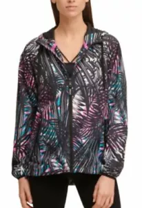 Dkny Sport Tropic Shade Printed Windbreaker - Laser Pink S - Picture 1 of 1
