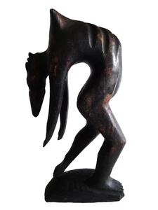 nUDE DANCE POSE CARVED WOOD FIGURE PRIMITIVE LADY WOMAN DANCER VINTAGE neocurio - Picture 1 of 15